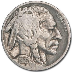 1927 Buffalo Nickel Good+: 1927 Buffalo Nickel Good+ Product ID: 7958 Year: 1927 Grade: Good Grade Service: None Denomination: $0.05 Mint Mark: P - Philadelphia (Not Shown) Metal Content: 0 troy oz Purity: