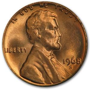 1968-S Lincoln Cent BU (Red): 1968-S Lincoln Cent BU (Red) Product ID: 6826 Year: 1968 Grade: Brilliant Unc Grade Service: None Denomination: $0.01 Mint Mark: S - San Francisco Metal Content: 0 troy oz Purity