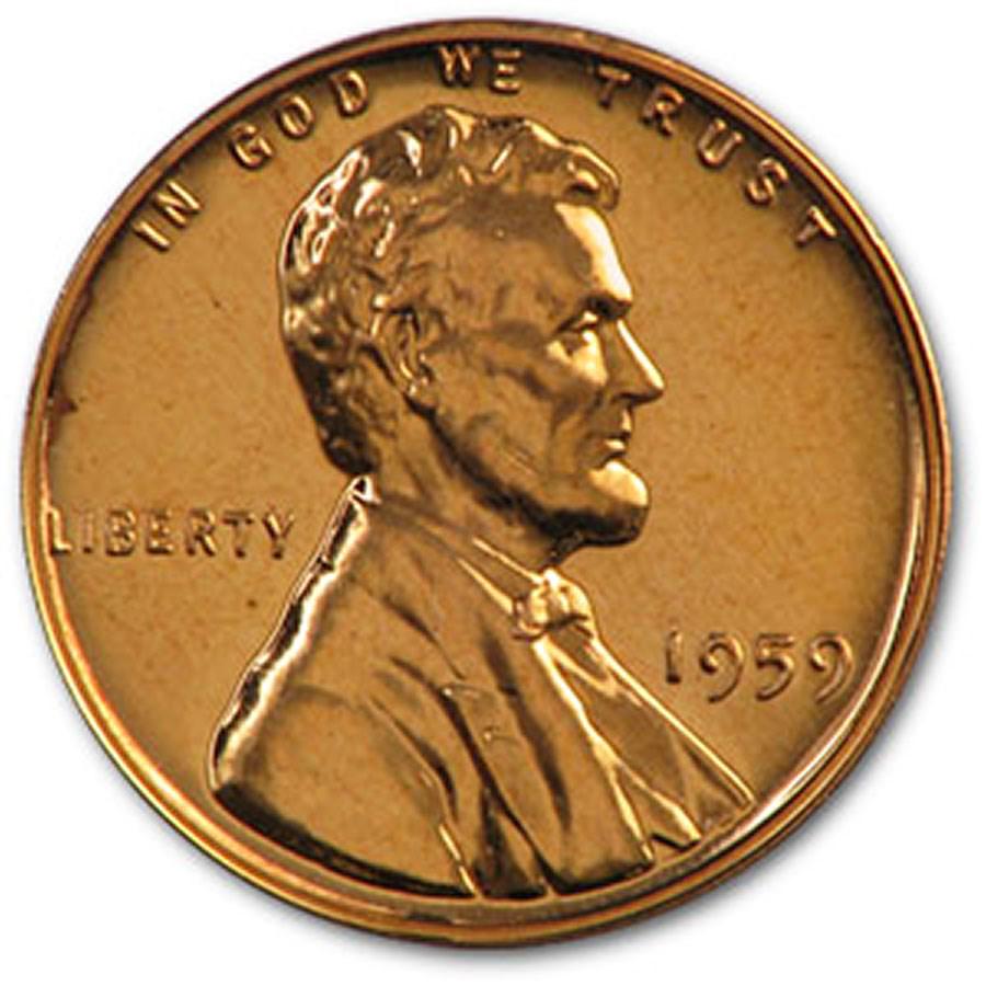 1959 Lincoln Cent Gem Proof (Red): 1959 Lincoln Cent Gem Proof (Red) Product ID: 6830 Year: 1959 Grade: Gem Proof Grade Service: None Denomination: $0.01 Mint Mark: P - Philadelphia (Not Shown) Metal Content: 0 troy oz