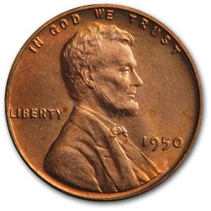 1950 Lincoln Cent BU (Red): 1950 Lincoln Cent BU (Red) Product ID: 9847 Year: 1950 Grade: Brilliant Unc Grade Service: None Denomination: $0.01 Mint Mark: P - Philadelphia (Not Shown) Metal Content: 0 troy oz