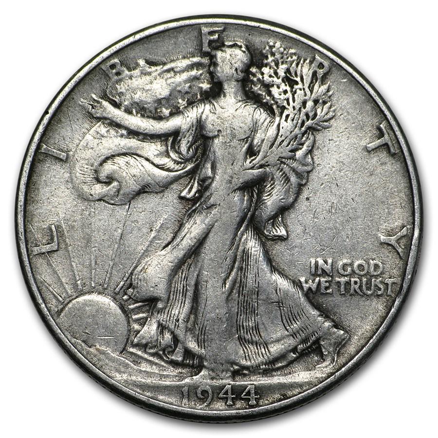 1944 Walking Liberty Half Dollar Fine/VF: 1944 Walking Liberty Half Dollar Fine/VF Product ID: 168578 Year: 1944 Grade: Fine/Very Fine Grade Service: None Denomination: $0.50 Mint Mark: P - Philadelphia (Not Shown) Metal Content: