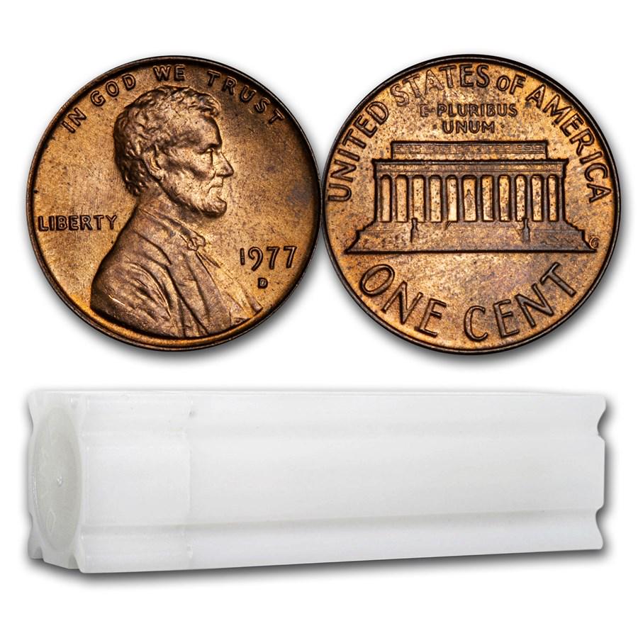 1977-D Lincoln Cent 50-Coin Roll BU: 1977-D Lincoln Cent 50-Coin Roll BU Product ID: 9335 Year: 1977 Grade: Brilliant Unc Grade Service: None Denomination: 1 Cent Mint Mark: D - Denver Metal Content: 0 troy oz Purit