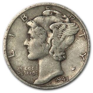 1943 Mercury Dime XF: 1943 Mercury Dime XF Product ID: 12342 Year: 1943 Grade: Extra Fine Grade Service: None Denomination: $0.10 Mint Mark: P - Philadelphia (Not Shown) Metal Content: 0.0715 troy oz