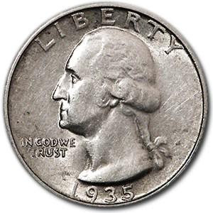 1935 Washington Quarter AU: 1935 Washington Quarter AU Product ID: 29998 Year: 1935 Grade: Almost Unc Grade Service: None Denomination: 25 Cents Mint Mark: P - Philadelphia (Not Shown) Metal Content: 0.1788 troy oz