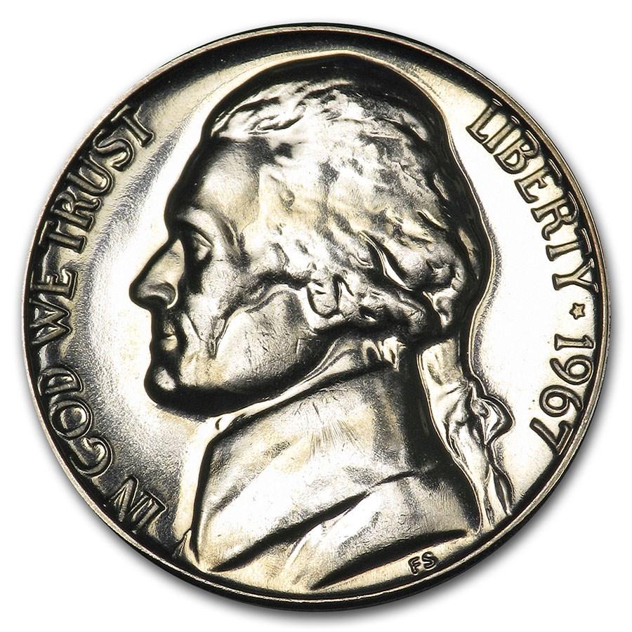 1967 Jefferson Nickel SMS: 1967 Jefferson Nickel SMS Product ID: 6687 Year: 1967 Grade: Brilliant Unc Grade Service: None Denomination: 5 Cents Mint Mark: P - Philadelphia (Not Shown) Metal Content: 0 troy oz <
