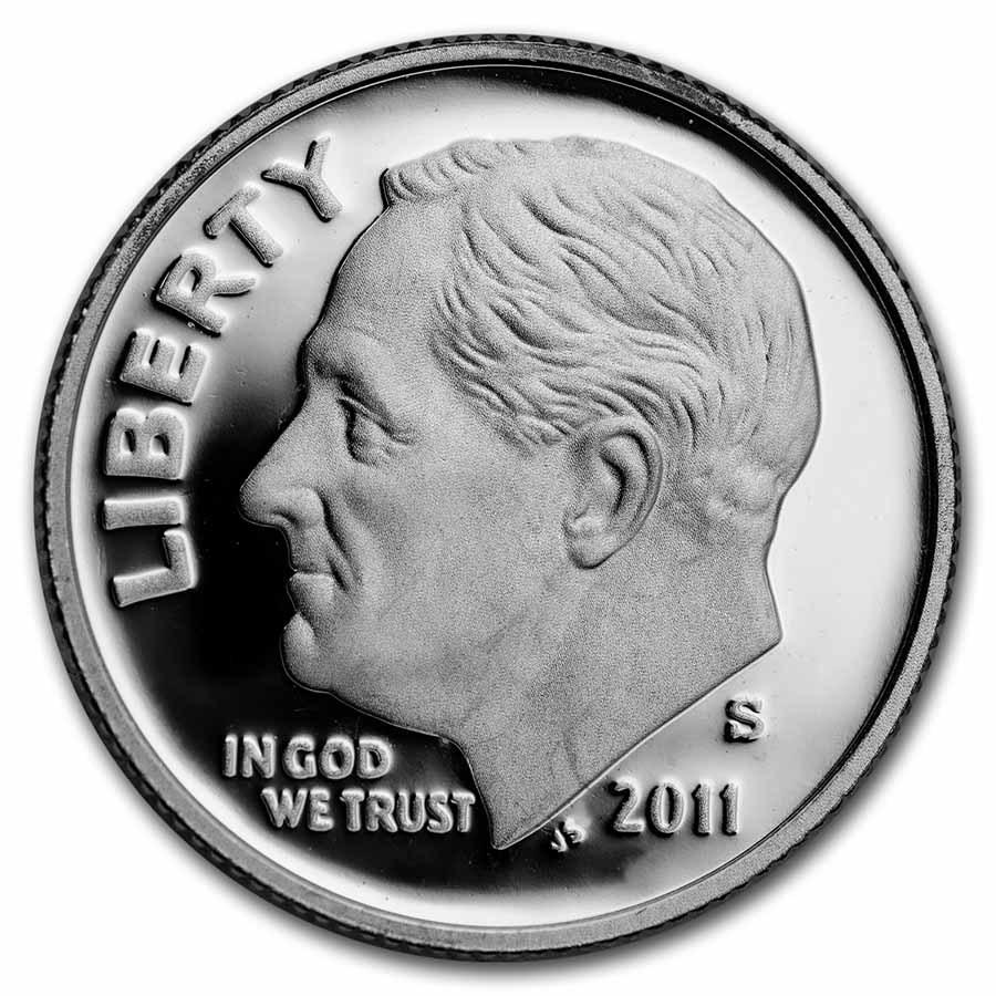 2011-S Silver Roosevelt Dime Gem Proof: 2011-S Silver Roosevelt Dime Gem Proof Product ID: 177641 Year: 2011 Grade: Proof Grade Service: None Denomination: 10 Cents Mint Mark: S - San Francisco Metal Content: 0.0723 troy oz
