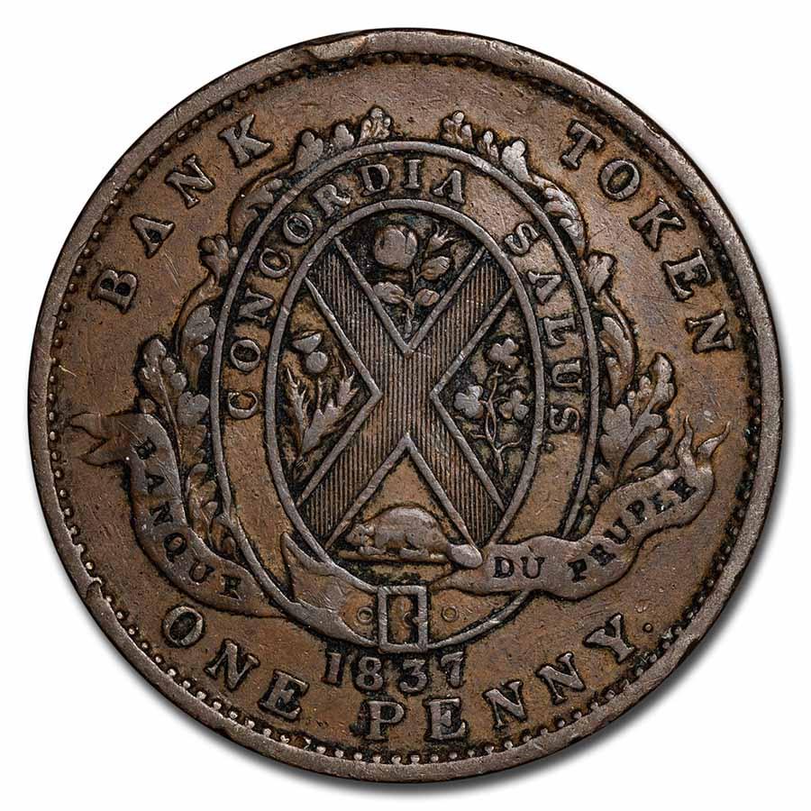 1837 Canada Bank of Montreal Penny Bank Token Avg Circ: 1837 Canada Bank of Montreal Penny Bank Token Avg Circ Product ID: 261401 Year: 1837 Grade: None Grade Service: None Mint Mark: Not Shown Metal Content: 0 troy oz Purity: N/A Thi