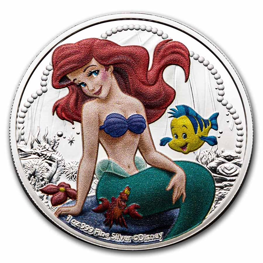 2022 Niue 1 oz Silver $2 Disney Princess Ariel: 2022 Niue 1 oz Silver $2 Disney Princess Ariel Product ID: 261993 2022 Niue 1 oz Silver $2 Disney Princess Ariel