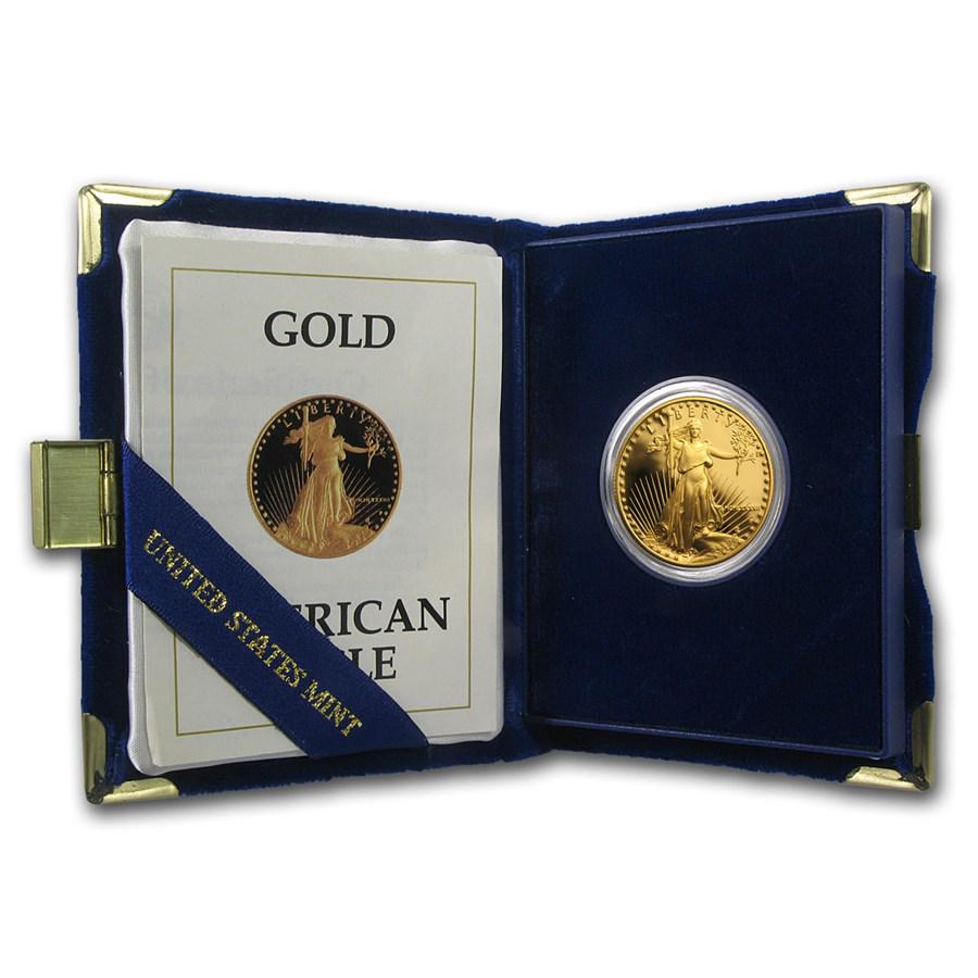1987-P 1/2 oz Proof American Gold Eagle (w/Box & COA): 1987-P 1/2 oz Proof American Gold Eagle (w/Box & COA) Product ID: 4914 Year: 1987 Grade: Proof Grade Service: None Denomination: 25 Dollars Mint Mark: P - Philadelphia Metal Content: 0.5