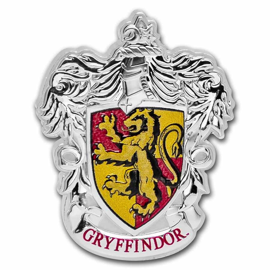2021 Niue 1 oz Ag $2 Harry Potter Gryffindor Crest Shaped Coin: 2021 Niue 1 oz Ag $2 Harry Potter Gryffindor Crest Shaped Coin Product ID: 241029 Year: 2021 Grade: Proof Grade Service: None Denomination: 2 Dollars Mint Mark: Not Shown Metal Content: 1