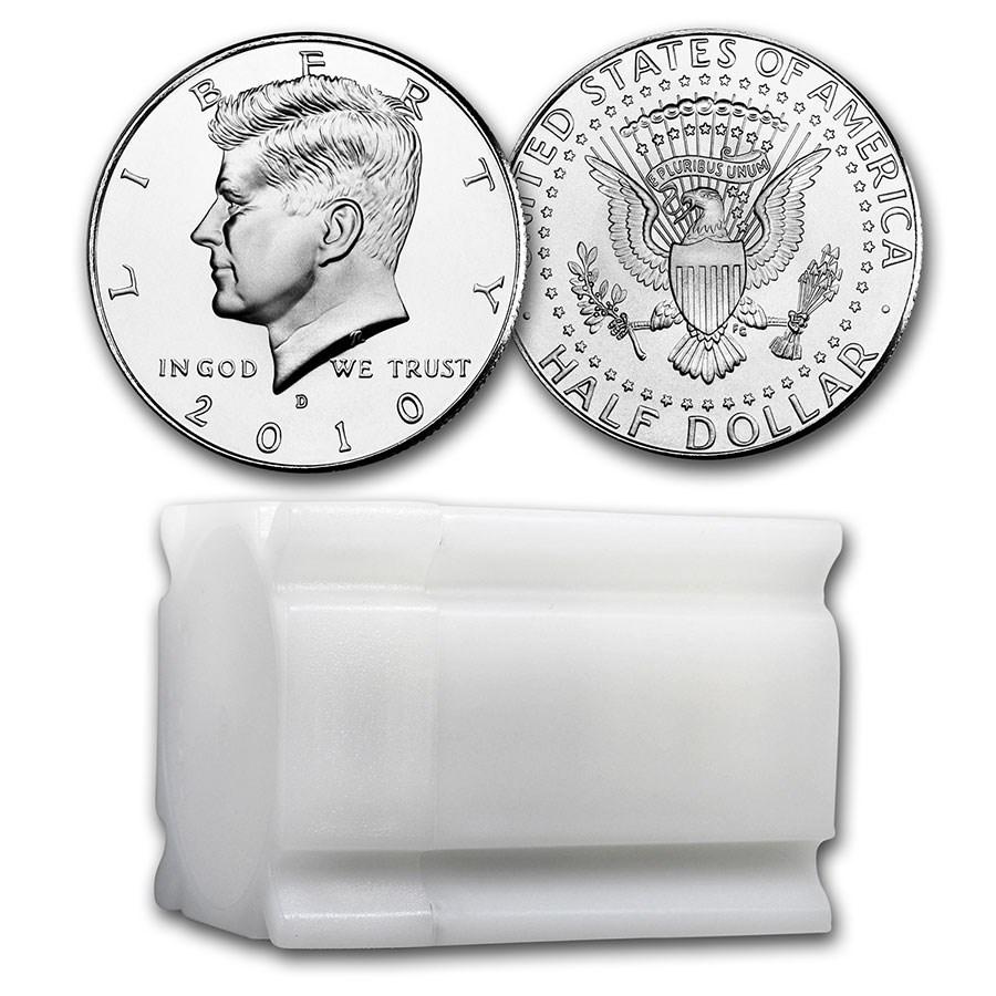 2010-D Kennedy Half Dollar 20-Coin Roll BU: 2010-D Kennedy Half Dollar 20-Coin Roll BU Product ID: 213304 Year: 2010 Grade: Brilliant Unc Grade Service: None Denomination: 50 Cents Mint Mark: D - Denver Metal Content: 0 troy oz