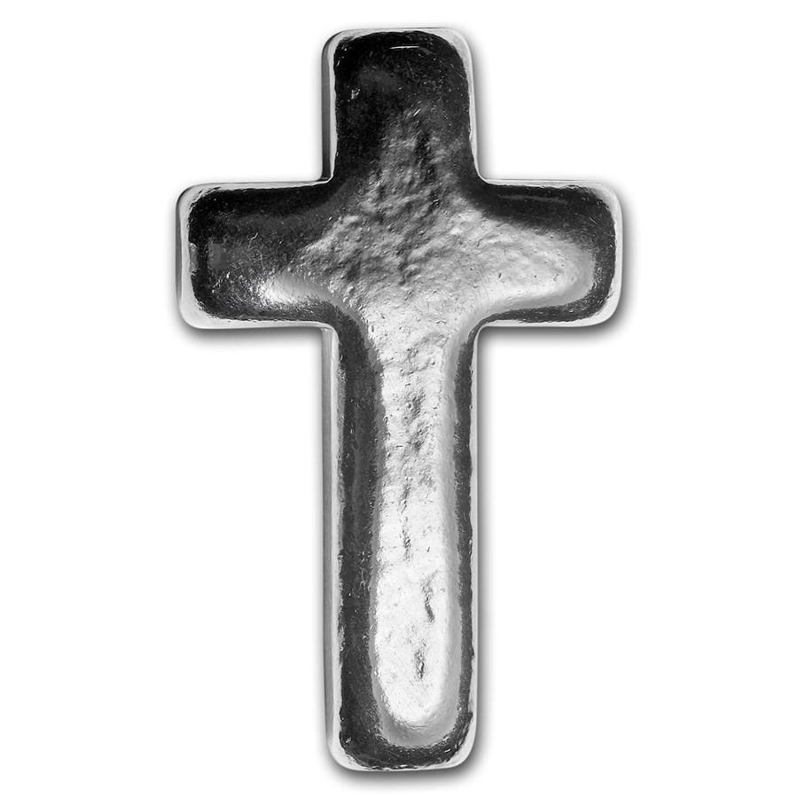 1 oz Hand Poured Silver Cross: 1 oz Hand Poured Silver Cross Product ID: 98810 Year: N/A Grade: None Grade Service: None Denomination: 1 oz Mint Mark: N/A - Not Available Metal Content: 1 troy oz Purity: .999