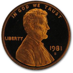 1981-S Lincoln Cent Type-1 Gem Proof (Red): 1981-S Lincoln Cent Type-1 Gem Proof (Red) Product ID: 6855 Year: 1981 Grade: Gem Proof Grade Service: None Denomination: $0.01 Mint Mark: S - San Francisco Metal Content: 0 troy oz <