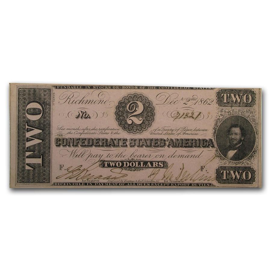 1862 $2.00 (T-54) Judah P. Benjamin XF: 1862 $2.00 (T-54) Judah P. Benjamin XF Product ID: 12631 Year: 1862 Grade: Extra Fine Grade Service: None Denomination: $2.00 Mint Mark: N/A - Not Available Metal Content: 0 troy oz <