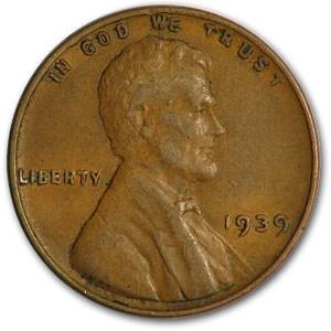 1939 Lincoln Cent Fine+: 1939 Lincoln Cent Fine+ Product ID: 9768 Year: 1939 Grade: Fine Grade Service: None Denomination: $0.01 Mint Mark: P - Philadelphia (Not Shown) Metal Content: 0 troy oz Purity: N