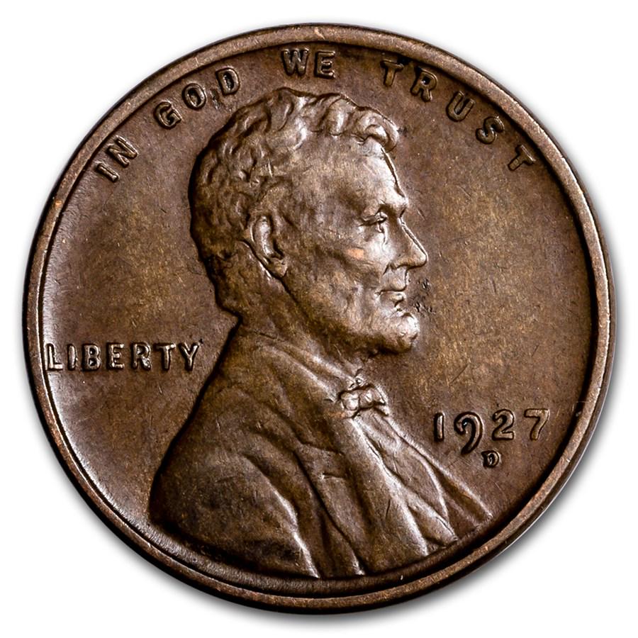 1927-D Lincoln Cent AU: 1927-D Lincoln Cent AU Product ID: 16187 Year: 1927 Grade: Almost Unc Grade Service: None Denomination: $0.01 Mint Mark: D - Denver Metal Content: 0 troy oz Purity: N/A