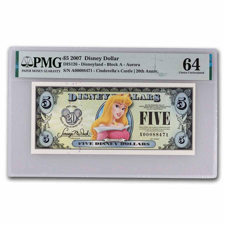 2007 $5.00 Sleeping Beauty CU-64 PMG (DIS#126): 2007 $5.00 Sleeping Beauty CU-64 PMG (DIS#126) Product ID: 268493 Year: 2007 Grade: (PMG) Choice Unc - 64 Grade Service: PMG Denomination: 5 Dollars Mint Mark: Disneyland Metal Content: 0
