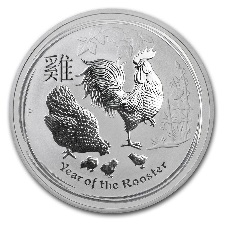 2017 Australia 1 oz Silver Lunar Rooster BU (Series II): 2017 Australia 1 oz Silver Lunar Rooster BU (Series II) Product ID: 102699 Year: 2017 Grade: Brilliant Unc Grade Service: None Denomination: 1 Dollar Mint Mark: P - Perth Metal Content: 1