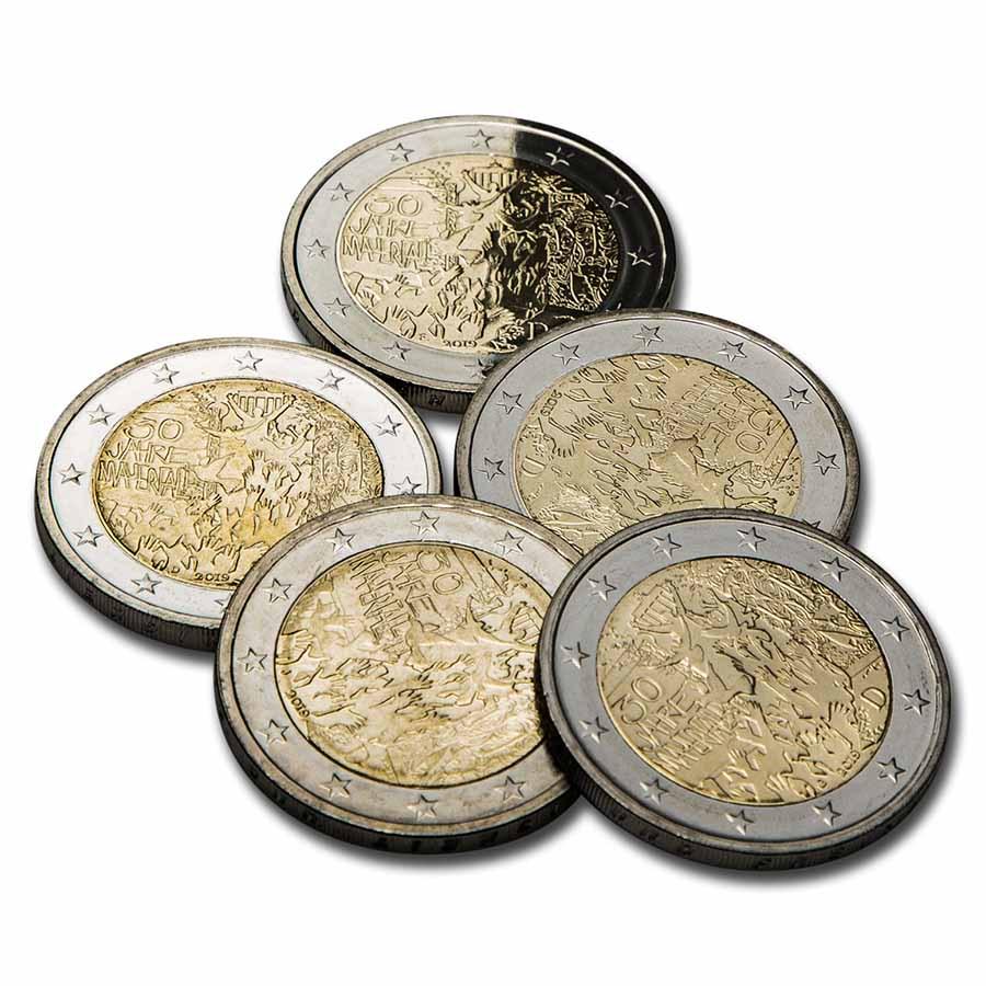 2019 Germany 2 Euro Fall of the Berlin Wall 5-Coin Set BU: 2019 Germany 2 Euro Fall of the Berlin Wall 5-Coin Set BU Product ID: 232539 Year: 2019 Grade: Brilliant Unc Grade Service: None Denomination: 2 Euro Mint Mark: Varies Metal Content: 0 tr