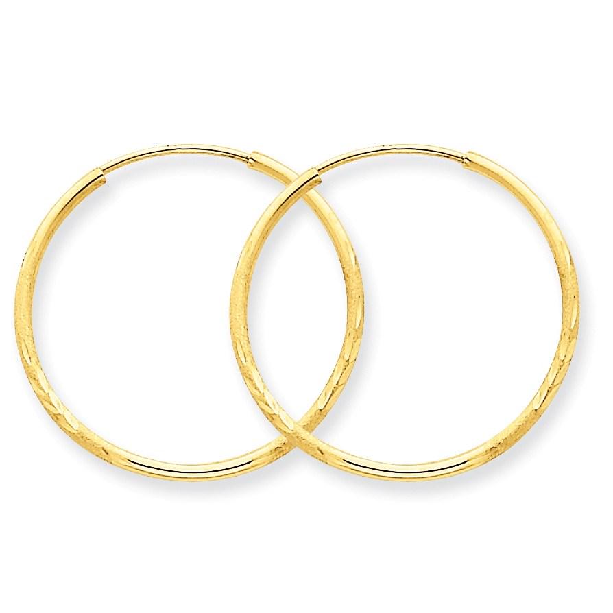 14k Diamond-cut 21 mm Endless Hoop Earring: 14k Diamond-cut 21 mm Endless Hoop Earring Product Id: 165975 Metal: Gold Purity: 14k Length Of Item: 21 mm Earring Closure: Endless Earring Type: Endless