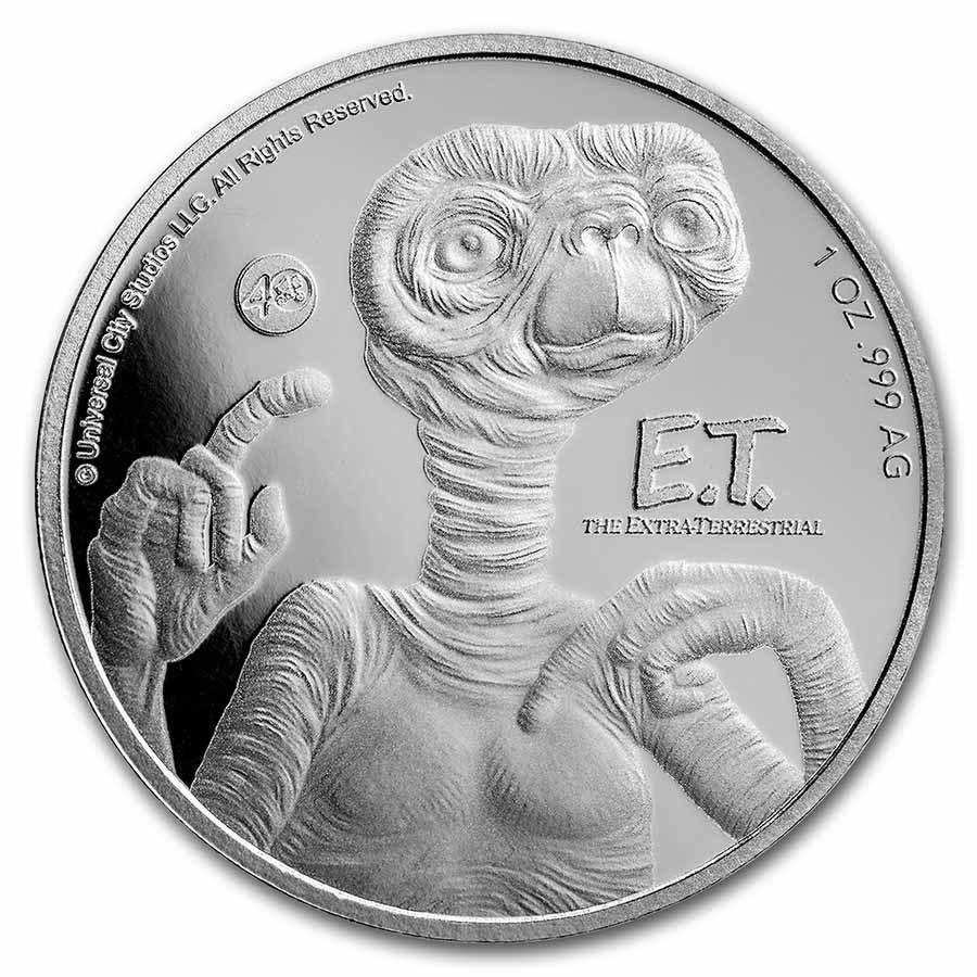 2022 Niue 1 oz Silver $2 E.T. 40th Anniversary Coin BU: 2022 Niue 1 oz Silver $2 E.T. 40th Anniversary Coin BU Product ID: 243698 Year: 2022 Grade: Brilliant Unc Grade Service: None Denomination: 2 Dollars Mint Mark: Not Shown Metal Content: 1