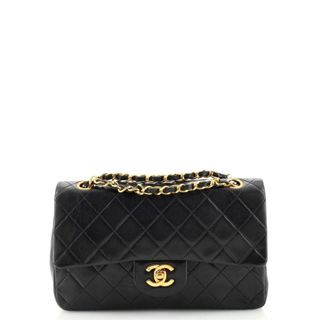 Chanel Vintage Classic Double Flap Bag Quilted Lambskin Small: Chanel Vintage Classic Double Flap Bag Quilted Lambskin Small Exterior Color: Black Interior Color: Red Exterior Material: Leather Interior Material: Leather Hardware Color: Gold Accessories: No A