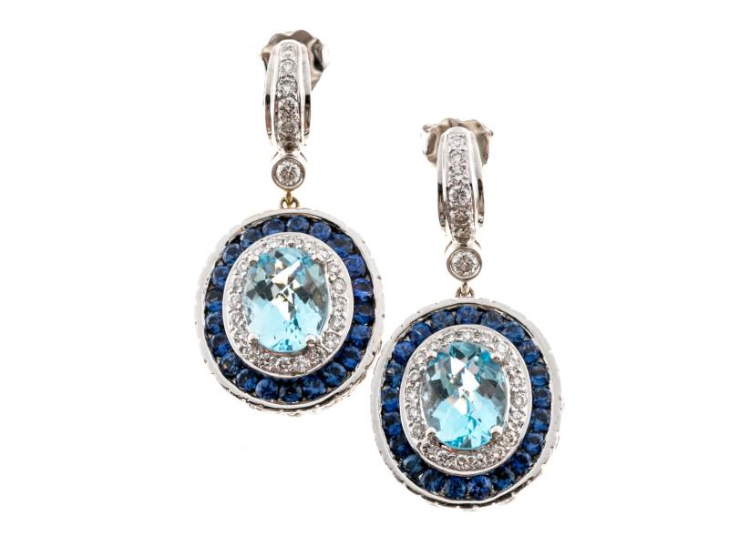 Charles Krypell 18K White Gold With 4.20ct. Sapphire 2.86ct. Diamond And 3.50ct. Aqua Earrings: Charles Krypell 18K White Gold With 4.20ct. Sapphire 2.86ct. Diamond And 3.50ct. Aqua Earrings Product Code: 341-3-504-01C9A Brand: Charles Krypell Condition: Pre-Owned Metal: White Gold Stone: Sapphi