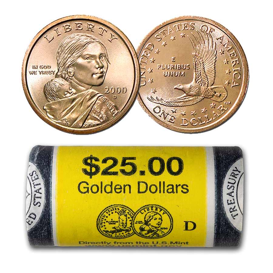 2000-D Sacagawea Dollar (25-Coin Mint Roll) BU: 2000-D Sacagawea Dollar (25-Coin Mint Roll) BU Product ID: 206443 Year: 2000 Grade: Brilliant Unc Grade Service: None Denomination: $1.00 Mint Mark: D - Denver Metal Content: 0 troy oz <b