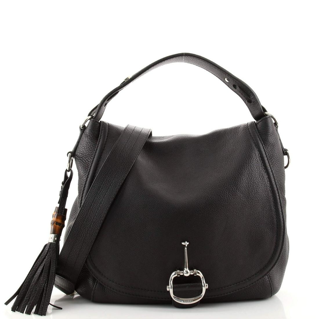 Gucci Techno Horsebit Flap Hobo Leather Medium: Gucci Techno Horsebit Flap Hobo Leather Medium Exterior Color: Black Interior Color: Neutral Exterior Material: Leather Interior Material: Fabric Hardware Color: Silver Accessories: Luggage Tag mi