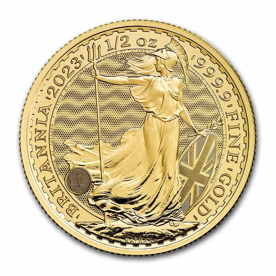 2023 Great Britain 1/2 oz Gold Britannia BU (Queen Elizabeth II): 2023 Great Britain 1/2 oz Gold Britannia BU (Queen Elizabeth II) Product ID: 256944 Year: 2023 Grade: Brilliant Unc Grade Service: None Denomination: 50 Pounds Mint Mark: Not Shown Metal