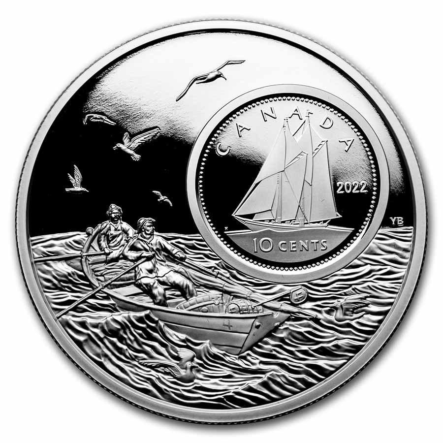 2022 Canada 5 oz Silver The Bigger Picture 10-Cent Bluenose: 2022 Canada 5 oz Silver The Bigger Picture 10-Cent Bluenose Product ID: 245608 Year: 2022 Grade: None Grade Service: None Denomination: 50 Dollars Mint Mark: RCM (Not Shown) Metal Content