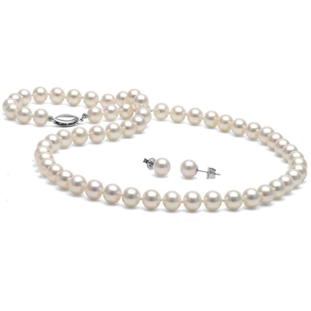White Akoya Pearl 2-Piece Necklace and Earring Set, 6.5-7.0mm: White Akoya Pearl 2-Piece Necklace and Earring Set, 6.5-7.0mm AAA / 16" / 14K White Gold