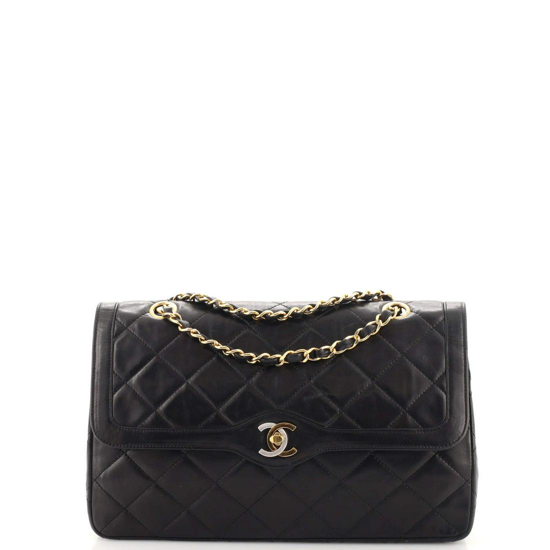 Chanel Vintage Two Tone Cc Flap Bag Quilted Lambskin Medium