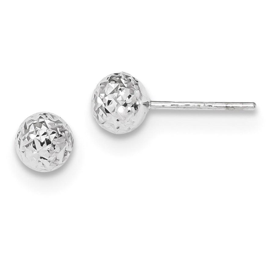 14k White Gold 6 mm Diamond Cut Ball Post Earrings: 14k White Gold 6 mm Diamond Cut Ball Post Earrings Product Id: 127211 Metal: Gold Purity: 14k Finish: Polished Length Of Item: 6 mm Earring Closure: Post & Push Back Earring Type: Ball