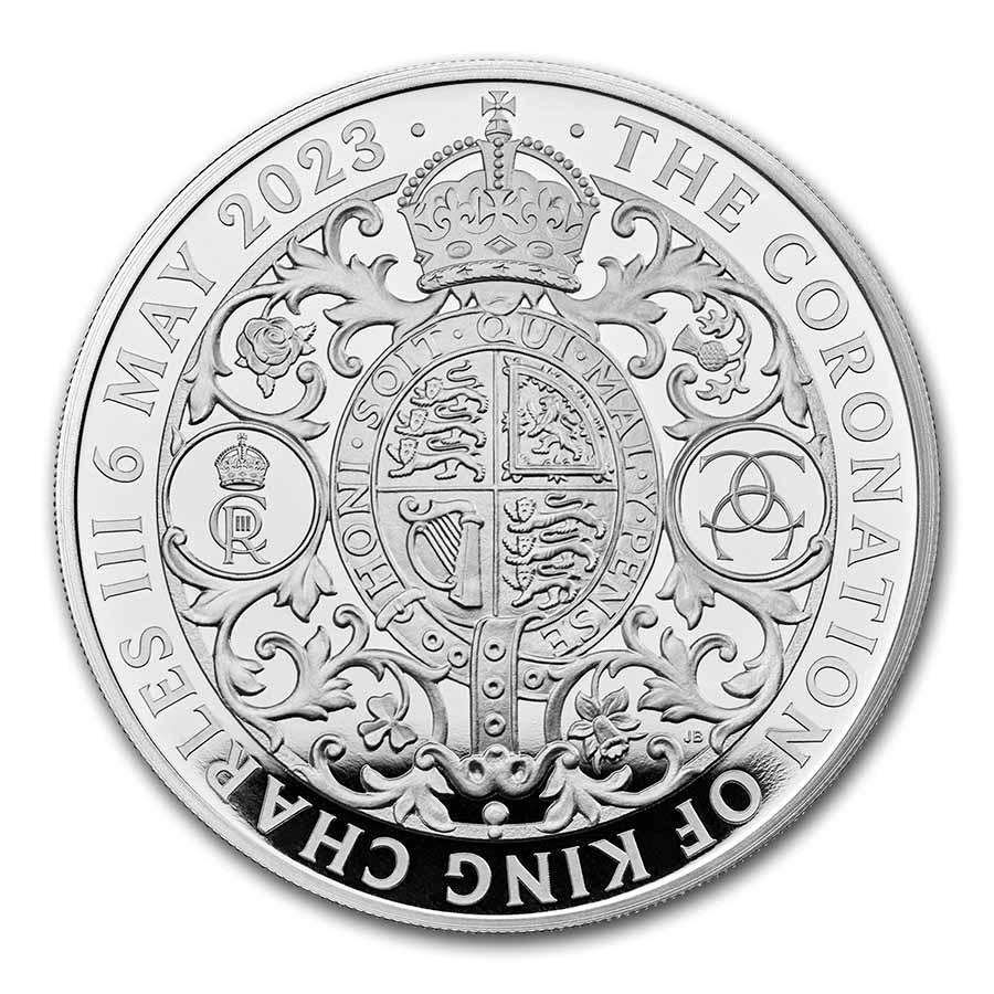 2023 GB The Coronation of His Majesty 1 oz Silver Proof Coin: 2023 GB The Coronation of His Majesty 1 oz Silver Proof Coin Product ID: 274808 Year: 2023 Grade: Proof Grade Service: None Denomination: 2 Pounds Mint Mark: Not Shown Metal Content: 1 tr