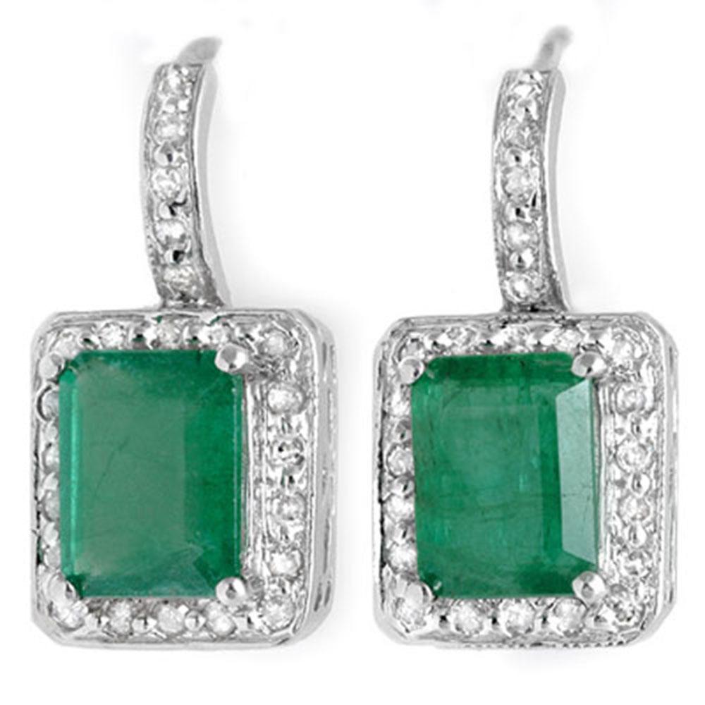 3.50 ctw Emerald & Diamond Earrings 14k White Gold: 3.50 ctw Emerald & Diamond Earrings 14k White Gold Item: Emerald Earring Total Gem weight: 3.5 carats Metal: Solid 14k White Gold Gold Product Weight: Approx. 4.6 grams Jewelry Note: Earring