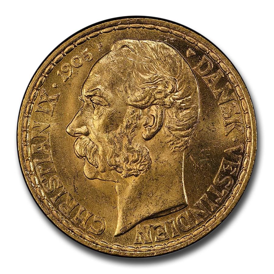 1905 Danish West Indies Gold 20 Francs MS-65 PCGS: 1905 Danish West Indies Gold 20 Francs MS-65 PCGS RBJ no: 250564 Year: 1905 Grade Service: PCGS Denomination: 4 Daler Metal Content: 0.1867 troy oz Purity: .900 Diameter: 0 mm