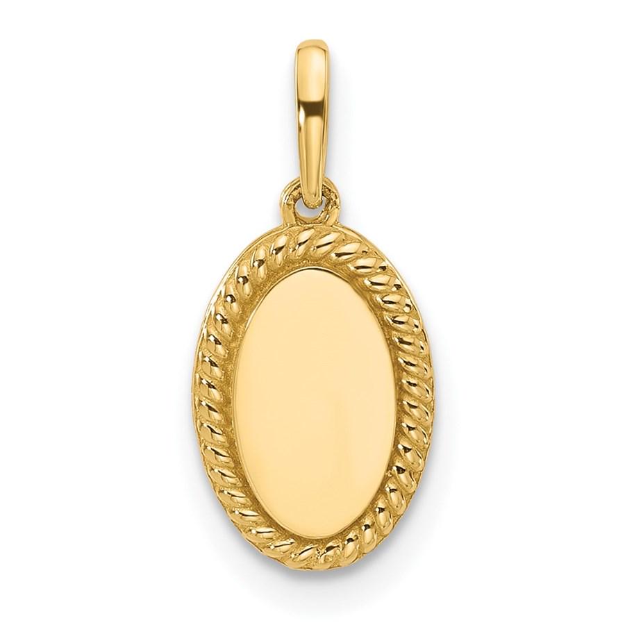 14K Yellow Gold Oval with Rope Border Charm - 17.6 mm: 14K Yellow Gold Oval with Rope Border Charm - 17.6 mm RBJ no: 267194 Metal: Gold Purity: 14K Finish: Polished Length Of Item: 17.6 mm Charm Element Length: 11.4 mm Charm Element Width: 7.