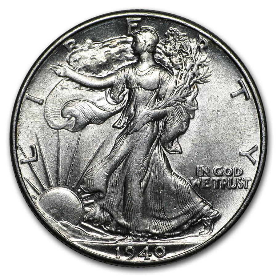 1940 Walking Liberty Half Dollar AU: 1940 Walking Liberty Half Dollar AU SKU: 168568 Year: 1940 Grade: Almost Unc Grade Service: None Denomination: $0.50 Mint Mark: P - Philadelphia (Not Shown) Metal Content: 0.3575 troy oz