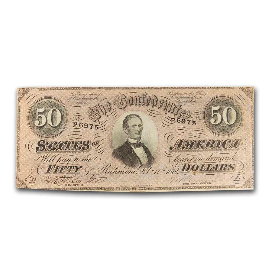 1864 $50 (T-66) Jefferson Davis VF: 1864 $50 (T-66) Jefferson Davis VF RBJ no: 40292 Year: 1864 Grade: Very Fine Grade Service: None Denomination: $50 Mint Mark: N/A - Not Available Metal Content: 0 troy oz Purity:
