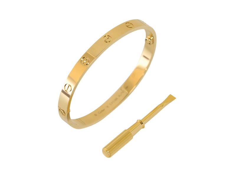 Cartier Love Bracelet 18K Yellow Gold Size 19: Cartier Love Bracelet 18K Yellow Gold Size 19 RBJ no: JC1004TFYG19 Brand: Cartier Condition: Never Worn Size: 19 Final Sale: THIS ITEM IS FINAL SALE AND NOT RETURNABLE.
