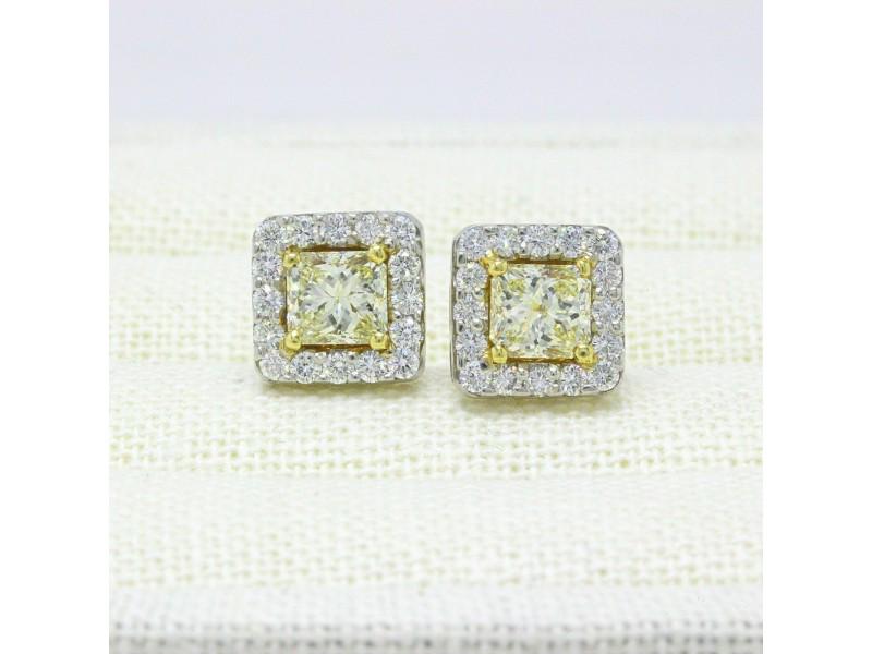 Light Yellow Princess Halo Diamond Earrings 3.96 Tcw 18k White Yellow Gold 25K: Light Yellow Princess Halo Diamond Earrings 3.96 Tcw 18k White Yellow Gold 25K RBJ no: 202891410689-E Brand: Other Condition: Never Worn RBJ no: 202891410689-E Reference: no ---- Item Specifics:Clarit