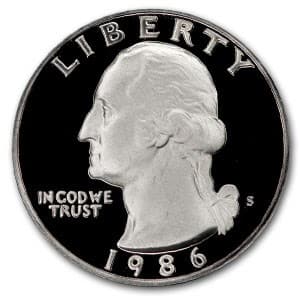 1986-S Washington Quarter Gem Proof: 1986-S Washington Quarter Gem Proof RBJ no: 6557 Year: 1986 Grade: Gem Proof Grade Service: None Denomination: 25 Cents Mint Mark: S - San Francisco Metal Content: 0 troy oz Puri