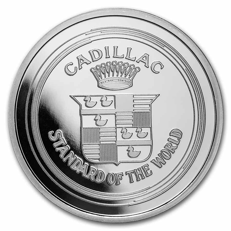 Cadillac "La Mothe Cadillac" Logo 1 oz Silver: Cadillac "La Mothe Cadillac" Logo 1 oz Silver RBJ no: 254336 Year: N/A Grade: None Grade Service: None Mint Mark: N/A - Not Available Metal Content: 1 troy oz Purity: .999 Diamet