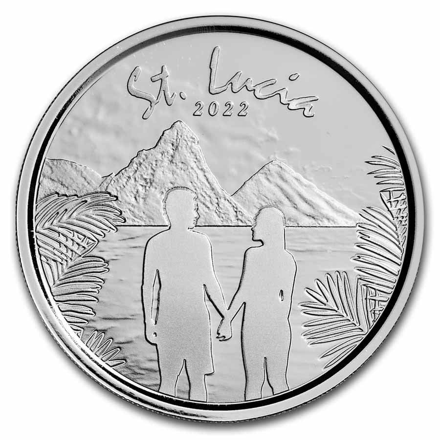 2022 St. Lucia 1 oz Silver Loving Couple BU: 2022 St. Lucia 1 oz Silver Loving Couple BU RBJ no: 272579 Year: 2022 Grade: Brilliant Unc Grade Service: None Denomination: 2 Dollars Mint Mark: Not Shown Metal Content: 1 troy oz