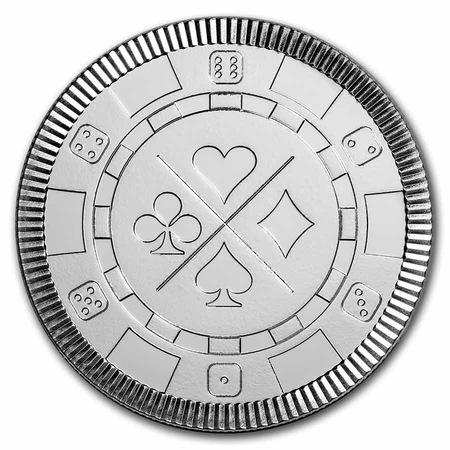 1 oz Silver Round - Casino Chip (Stackable): 1 oz Silver Round - Casino Chip (Stackable) RBJ no: 272409 Grade: None Grade Service: None Mint Mark: N/A - Not Available Metal Content: 1 troy oz Purity: .999 Thickness: 3.2 mm