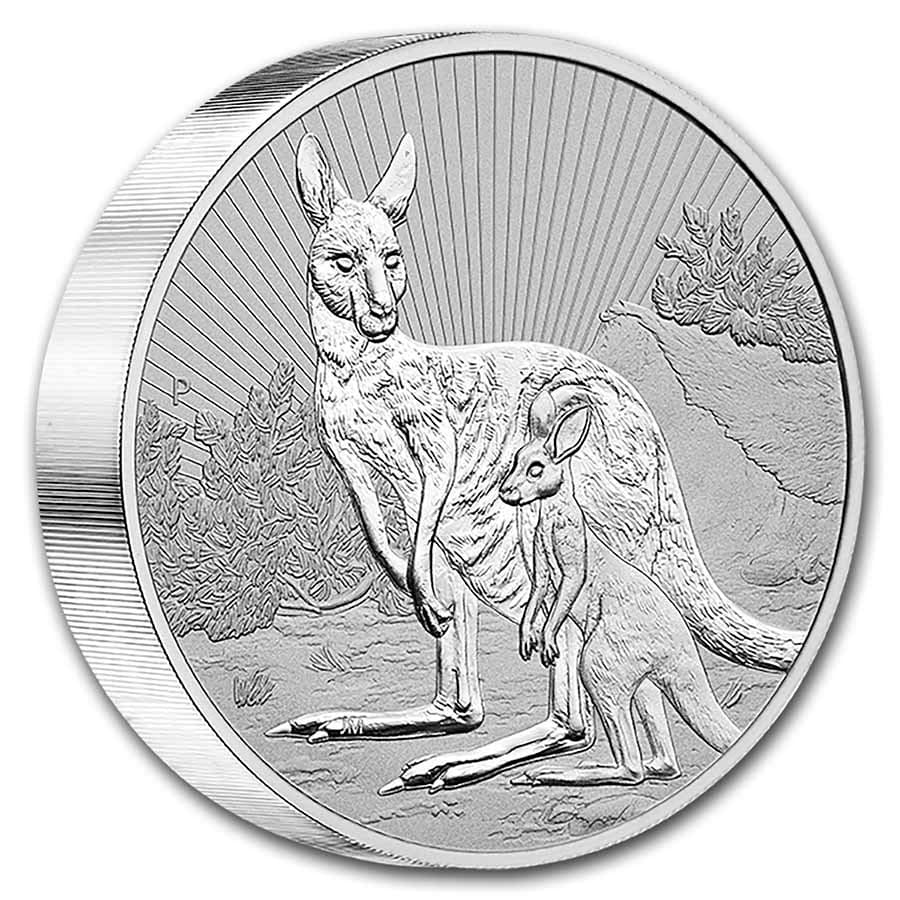 2023 AUS 10 oz Silver Piedfort Kangaroo Mother & Baby Joey BU: 2023 AUS 10 oz Silver Piedfort Kangaroo Mother & Baby Joey BU RBJ no: 274993 Year: 2023 Grade: Brilliant Unc Grade Service: None Denomination: 10 Dollars Mint Mark: P - Pobjoy Mint Metal