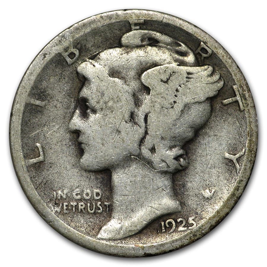 1925-S Mercury Dime Good/VG: 1925-S Mercury Dime Good/VG RBJ no: 12262 Year: 1925 Grade: Good/Very Good Grade Service: None Denomination: $0.10 Mint Mark: S - San Francisco Metal Content: 0.0715 troy oz Puri