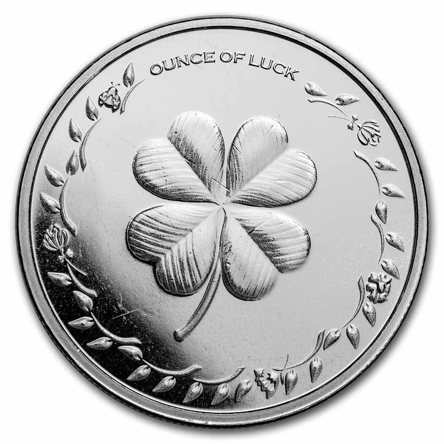 1 oz Silver Round - Ounce of Luck Clover & Horseshoe: 1 oz Silver Round - Ounce of Luck Clover & Horseshoe RBJ no: 247850 Year: N/A Grade: None Grade Service: None Mint Mark: N/A - Not Available Metal Content: 1 troy oz Purity: .999