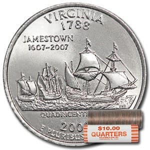 2000-P Virginia Statehood Quarter 40-Coin Roll BU: 2000-P Virginia Statehood Quarter 40-Coin Roll BU RBJ no: 8104 Year: 2000 Grade: Brilliant Unc Grade Service: None Denomination: 25 Cents Mint Mark: P - Philadelphia Metal Content: 0 troy